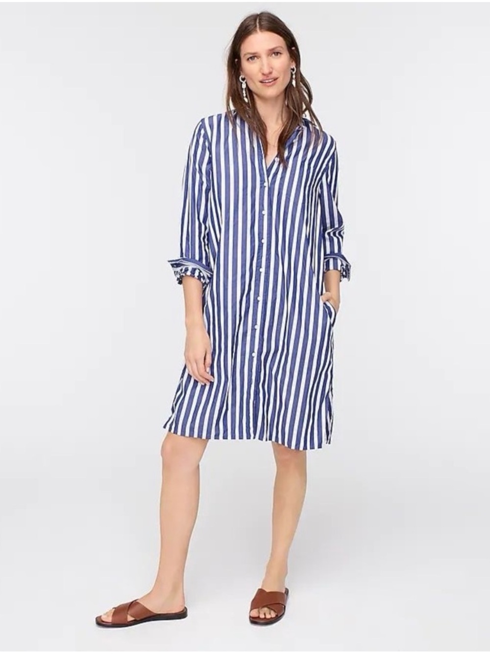 J Crew Blue White Striped Shirt Dress👗